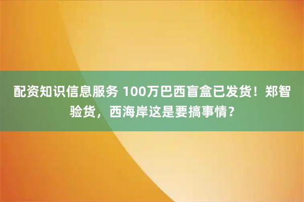 配资知识信息服务 100万巴西盲盒已发货！郑智验货，西海岸这是要搞事情？